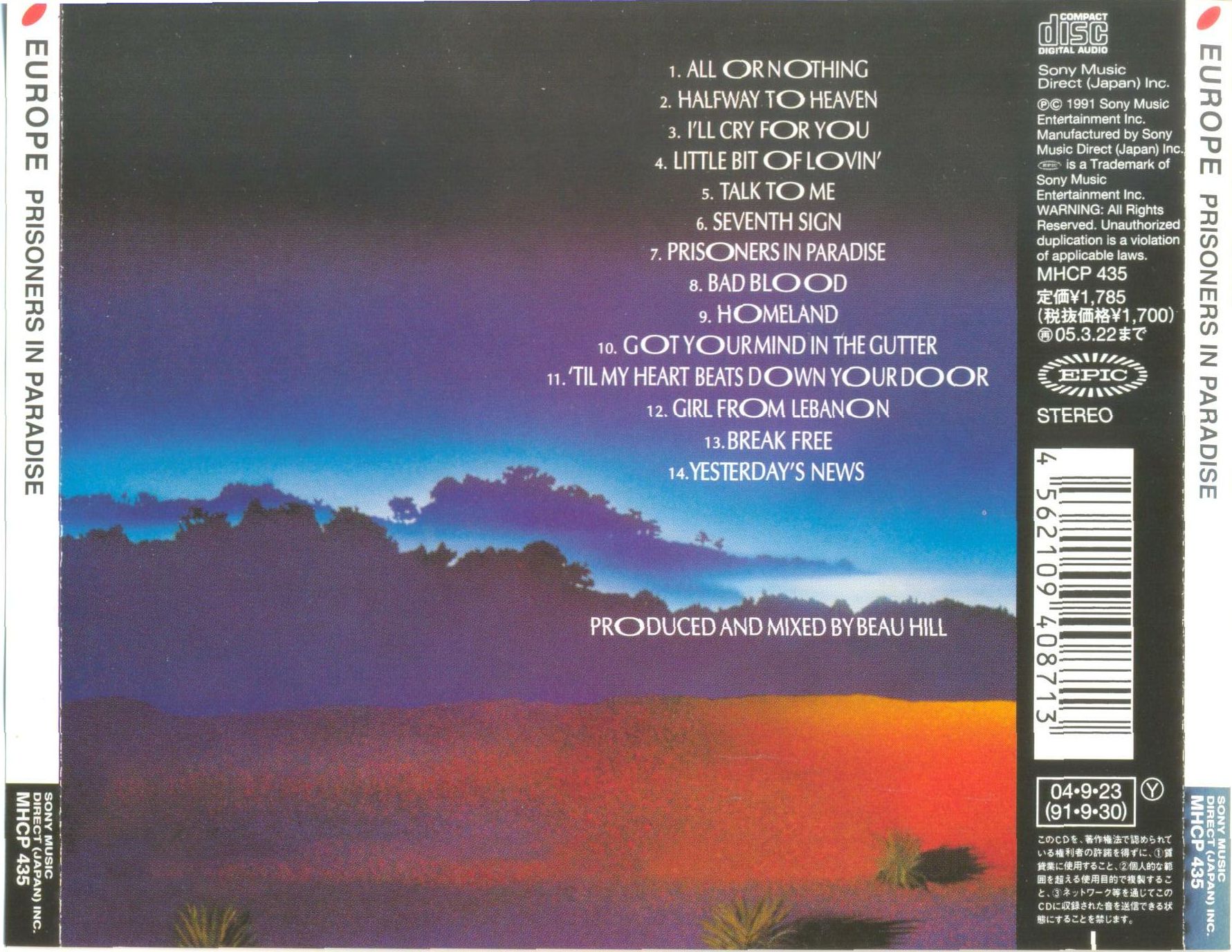 Europe  Prisoners In Paradise : Back JPN